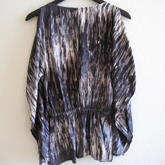 EXPRESS Taupe Silky Blouse with Open Shoulders - Picture 3 of 12